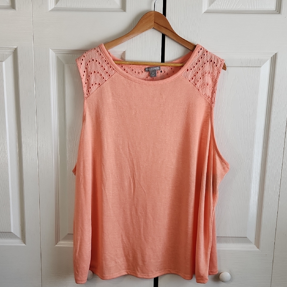 Falls Creek Womens‎ Light Salmon Eyelet Yoke Tank Size 3X Summer Colorful NWT